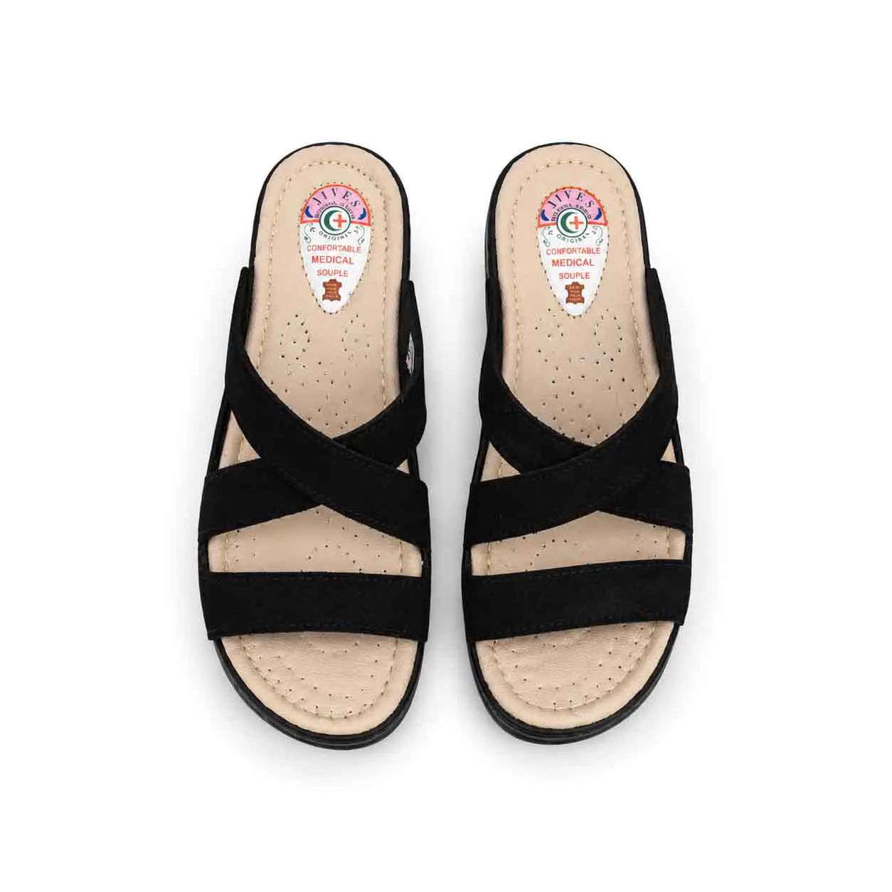 Sandale médicale Confort pour femme 502 noir daim miniature